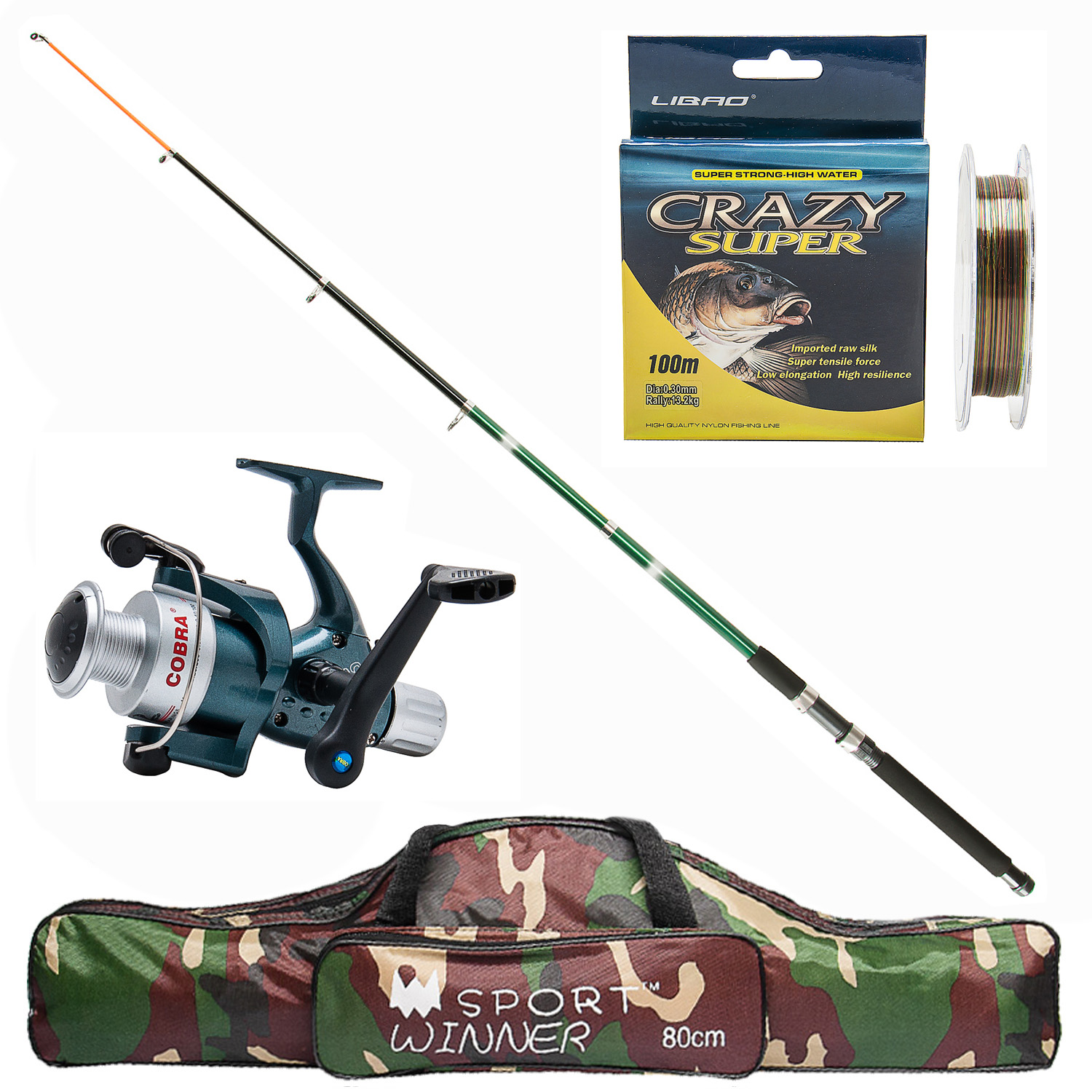 

Набор удочка телескопическая спиннинг Winner 3 м тест 100-300 для дальнего заброса на толстолоба карпа чехол катушка леска