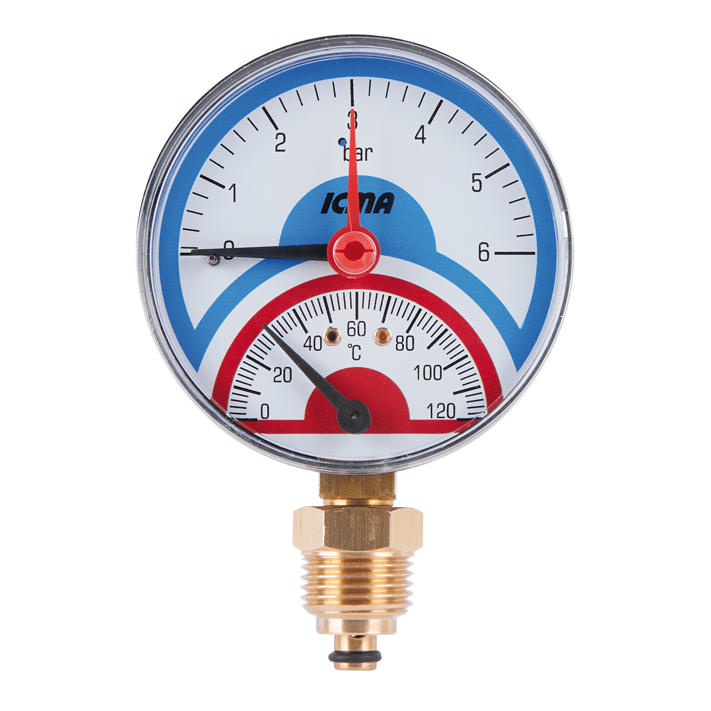 

Термоманометр Icma 1/2" 0-6 бар, нижнее подключение №258
