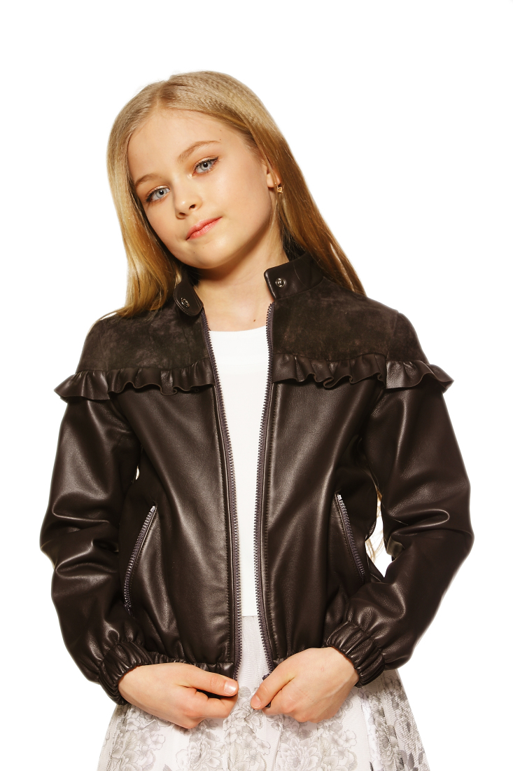 

Куртка Lukas Kids кожаная с кокеткой рюш 164 коричнева (8102)