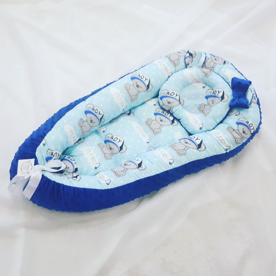 

Кокон-гнездышко + ортопедическая подушка Синие мишки