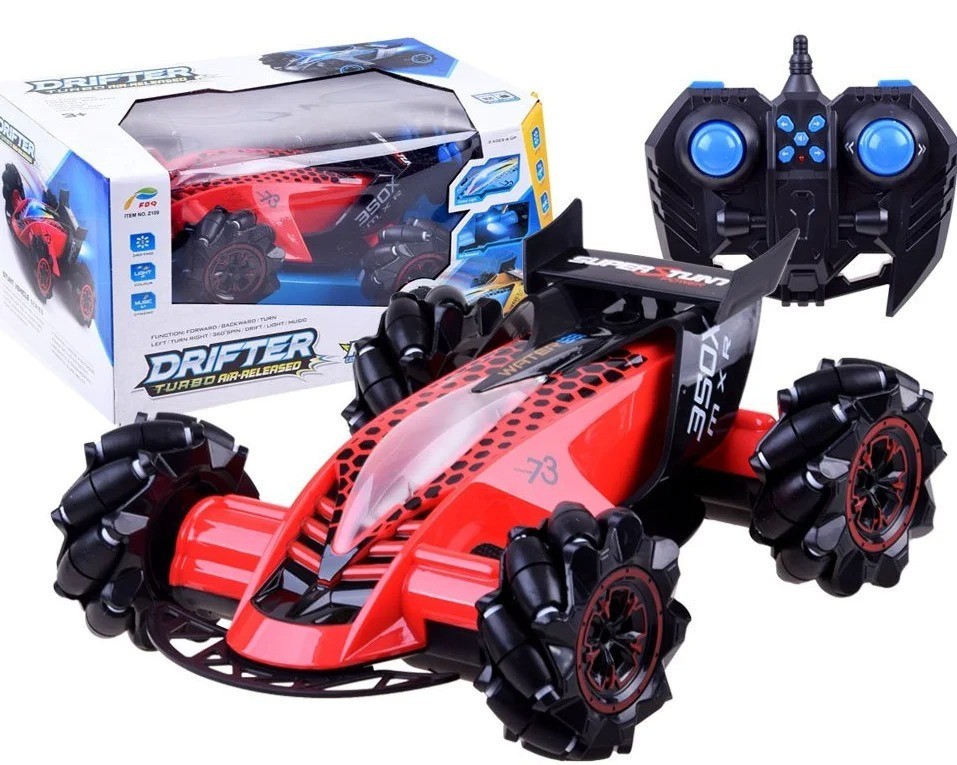 

Трюковая машинка на радиоуправлении с подсветкой и эффектом дыма DRIFTER Turbo Air Released Красная