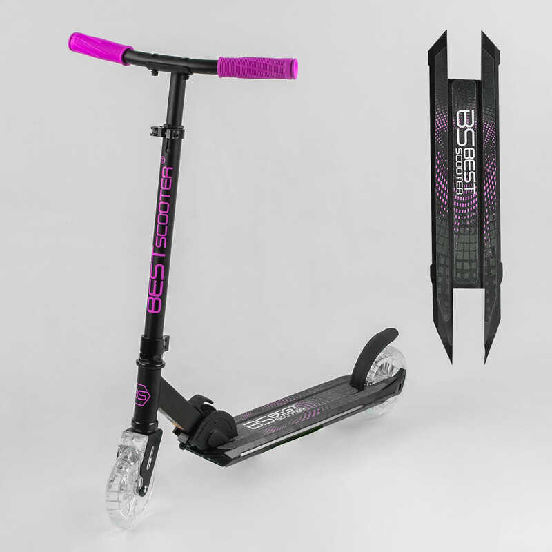 

Детский самокат двухколесный от 5 лет Best Scooter 27127 колеса PU, d переднего колеса 145мм, диски колес, дека, вилка со светом
