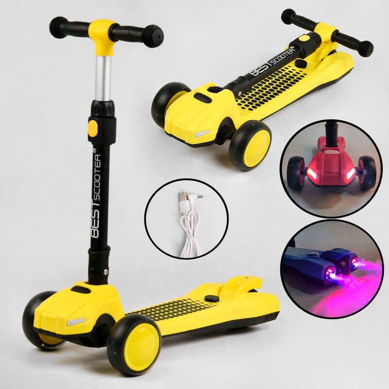 

Детский самокат трехколесный от 2 лет LT-13968 Best Scooter с парогенератором складной руль, звук машины, дым, свет, пластмассовый, колеса PU 120х35мм