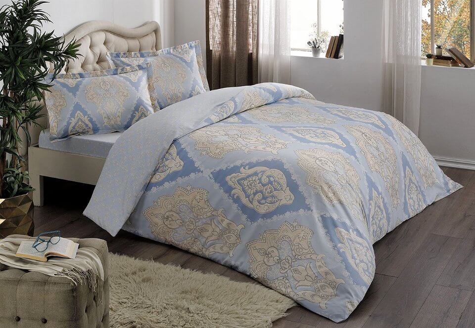 

Двуспальный King Size комплект TAC Vales Blue Сатин