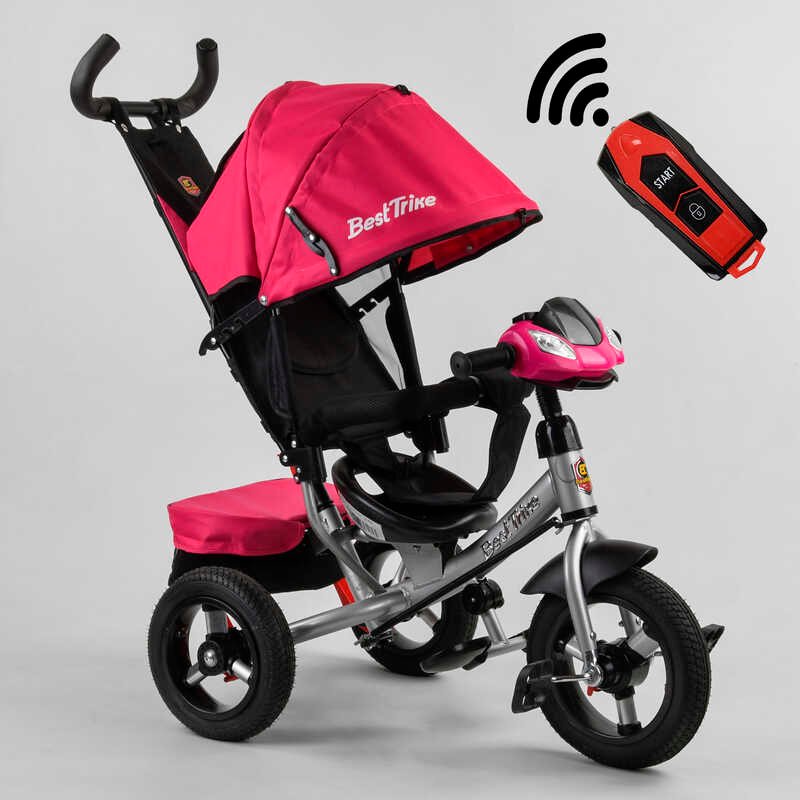 

Детский трехколесный велосипед с родительской ручкой 3390 / 11-818 Best Trike надувные колеса d=29см. переднее, d=26см. задние, фара С USB, пульт
