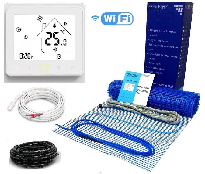 

Тепла підлога Grand Meyer двожильний мат 180 Вт 10 м² з сенсорним терморегулятором WI-FI та датчиком температури підлоги в комплекті(550348)