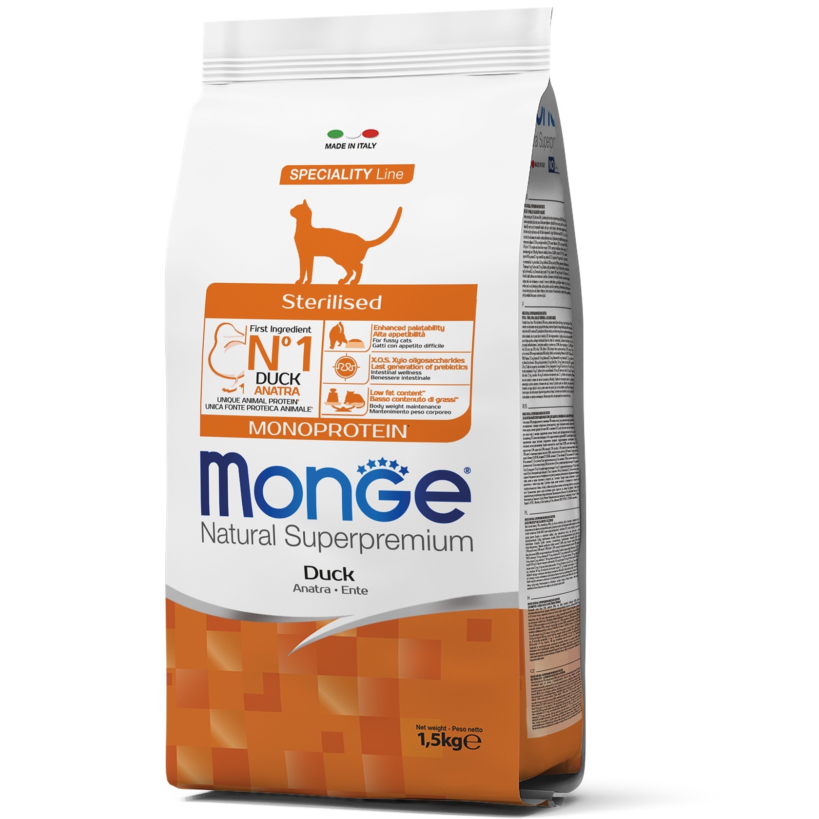 

Сухой корм для кошек Monge Cat Monoprotein Sterilised утка 1,5 кг