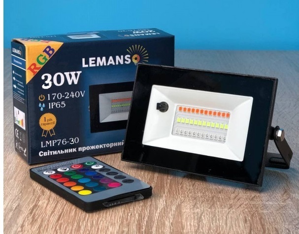 

Светодиодный прожектор цветной RGB 30Вт IP65 Lemanso LMP76-30 с пультом