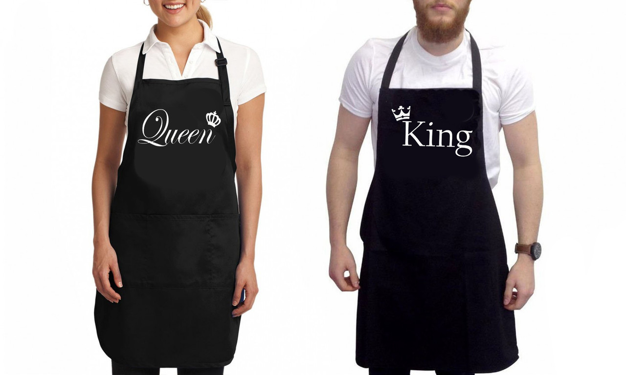 

Парные фартуки с принтом "Queen. King"