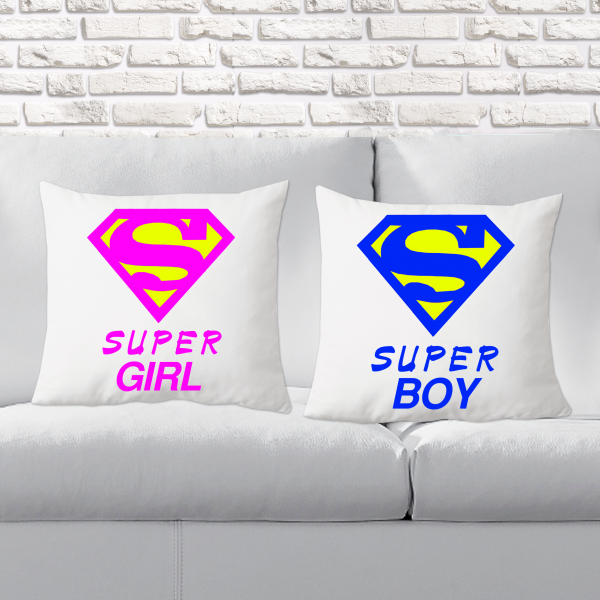 

Парные декоративные подушки с принтом "Super Girl and Boy"