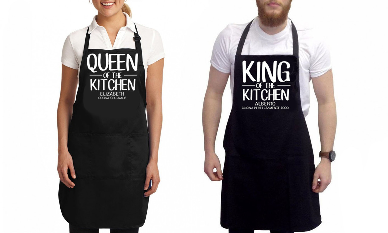 

Парные фартуки с принтом "Queen of the kitchen. King of the kitchen"