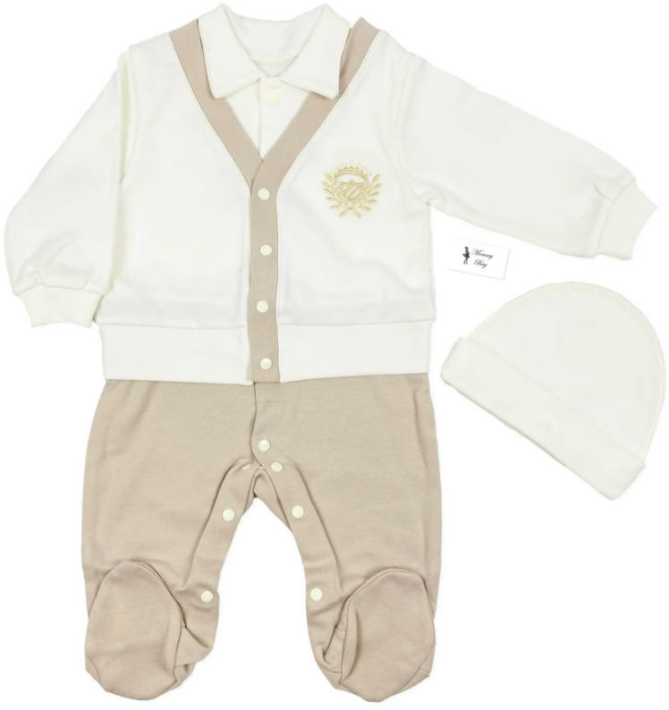 

Человечек с шапочкой RoyalBaby Колледж (бежевый), р.62 - 0-6 мес.