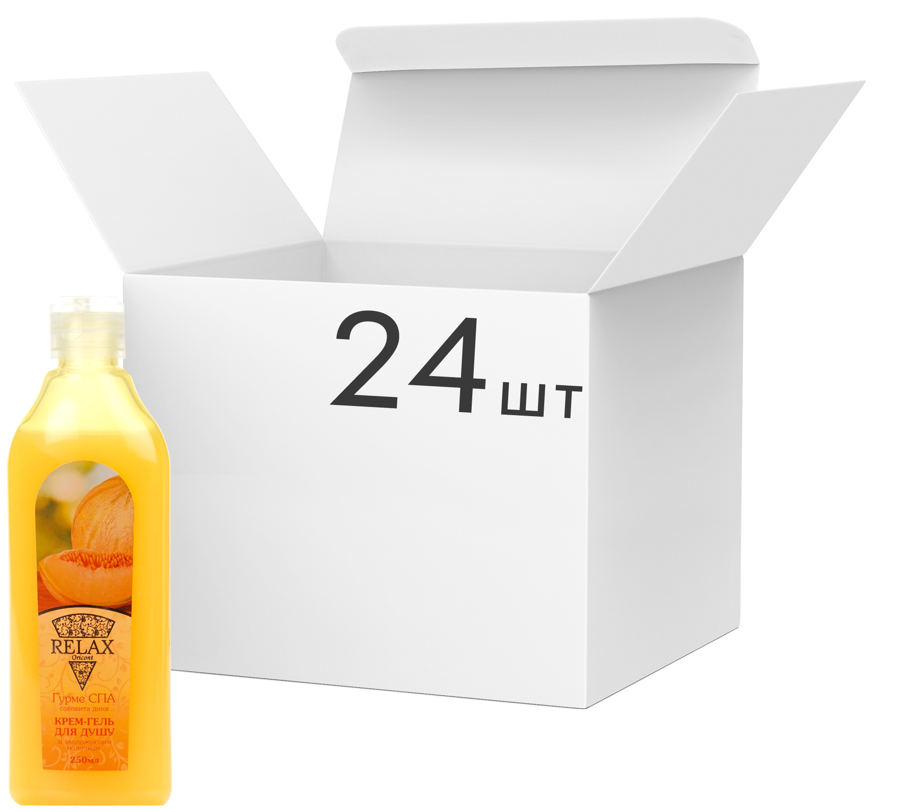 Акция на Упаковка крем-геля для душа Relax Сочная дыня с увлажняющим молочком 250 мл х 24 шт (4820174691677_1) от Rozetka UA