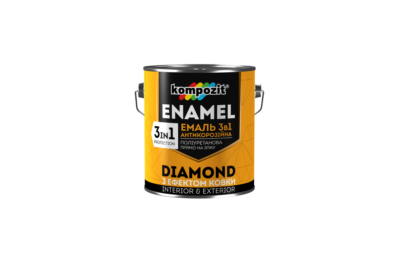 

Эмаль антикоррозионная 3 в 1 Kompozit DIAMOND з декоративным эффектом ковки (0.65 л) серебристая