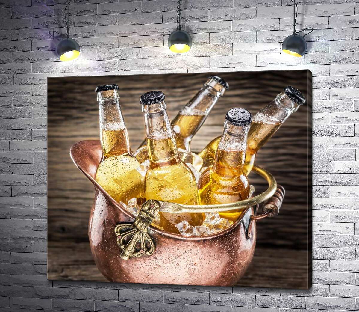 

Картина ArtPoster Бутылки белого пива охлаждаются в ведерке со льдом 100x85 см Модуль №1