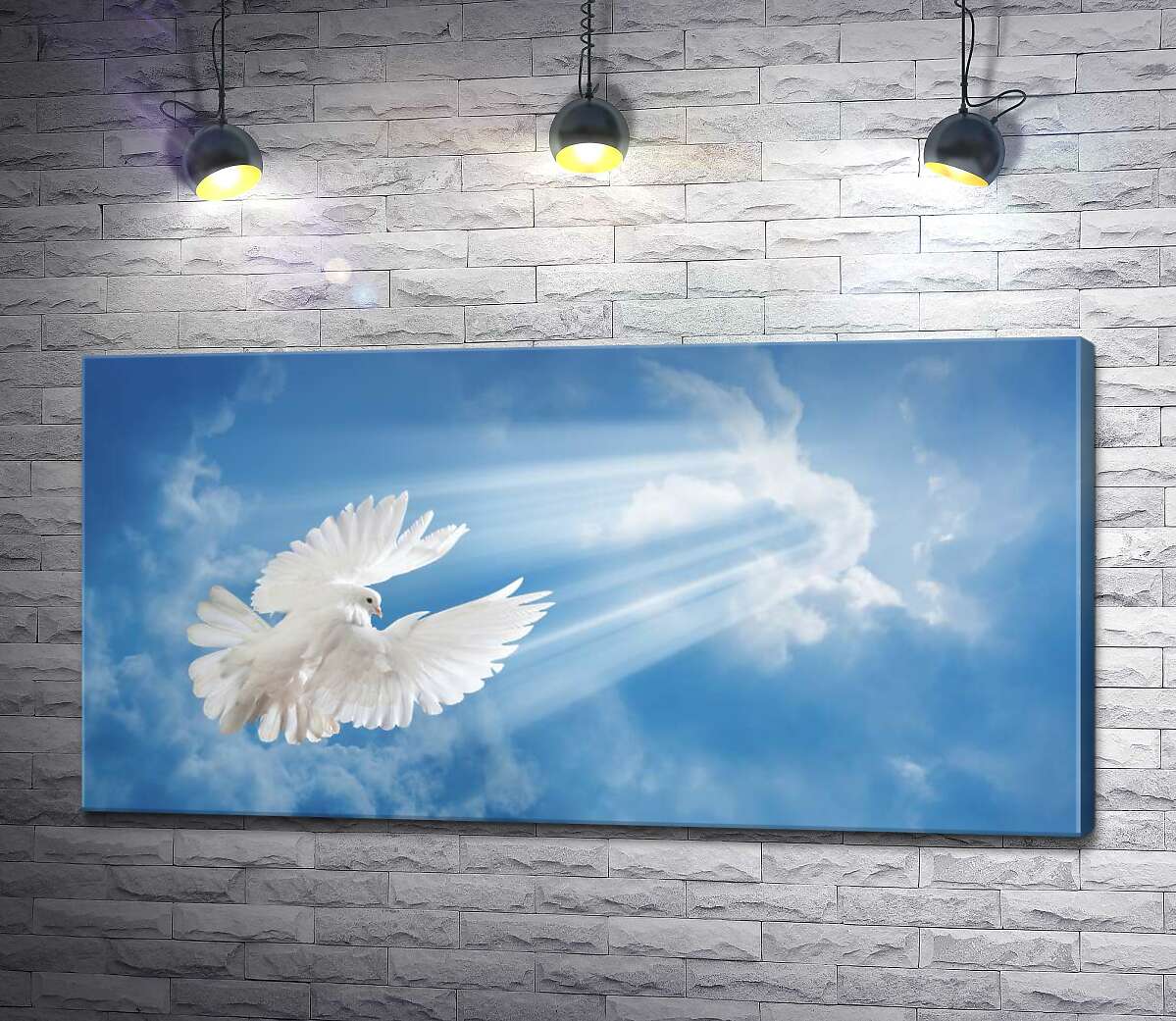 

Картина ArtPoster Белокрылый голубь в лучах солнца поднимается в небо 100x51 см Модуль №1