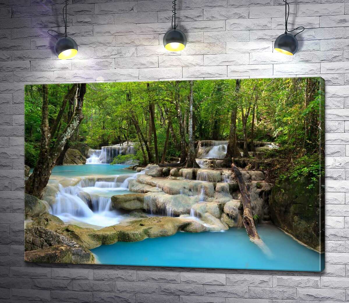 

Картина ArtPoster Бирюза воды плавно льется по скалистым ступеням водопада Эраван (Erawan falls) 130x87 см Модуль №1