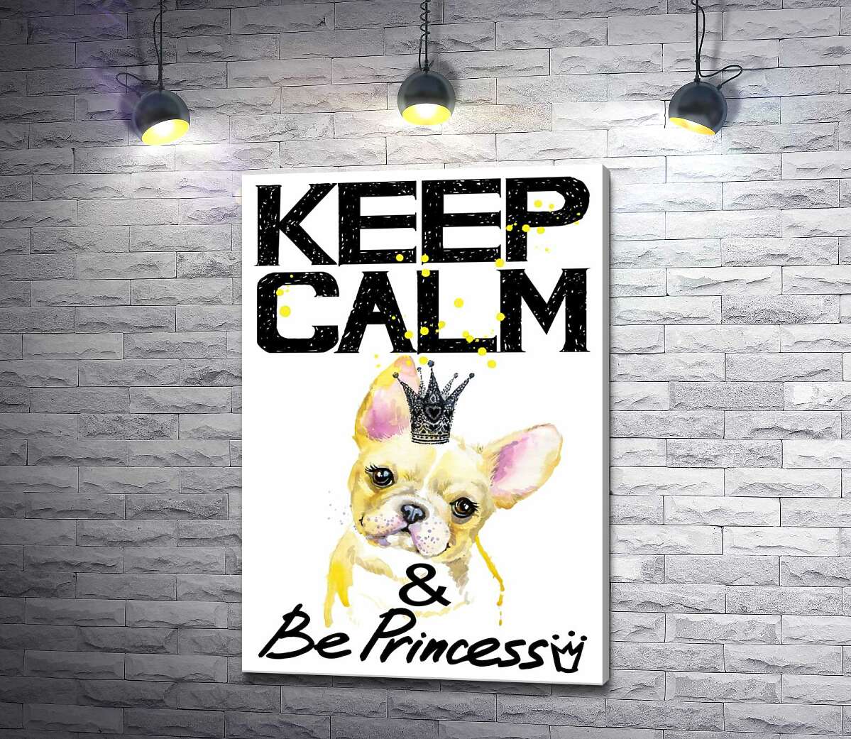 

Картина ArtPoster Бульдог в ажурной короне среди надписи "keep calm and be princess" 100x146 см Модуль №1