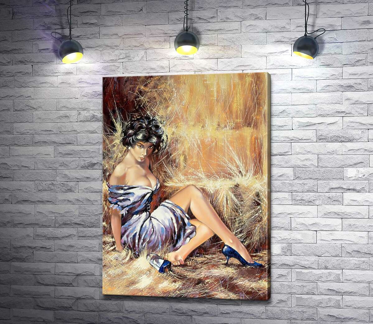 

Картина ArtPoster Брюнетка в соблазнительном платье отдыхает на сене 130x182 см Модуль №1