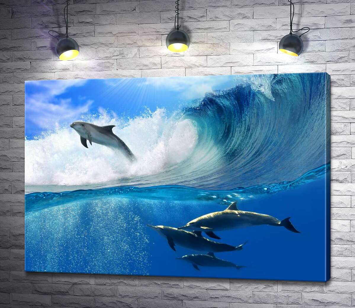 

Картина ArtPoster Дельфины выныривают из гребня волны 130x91 см Модуль №1