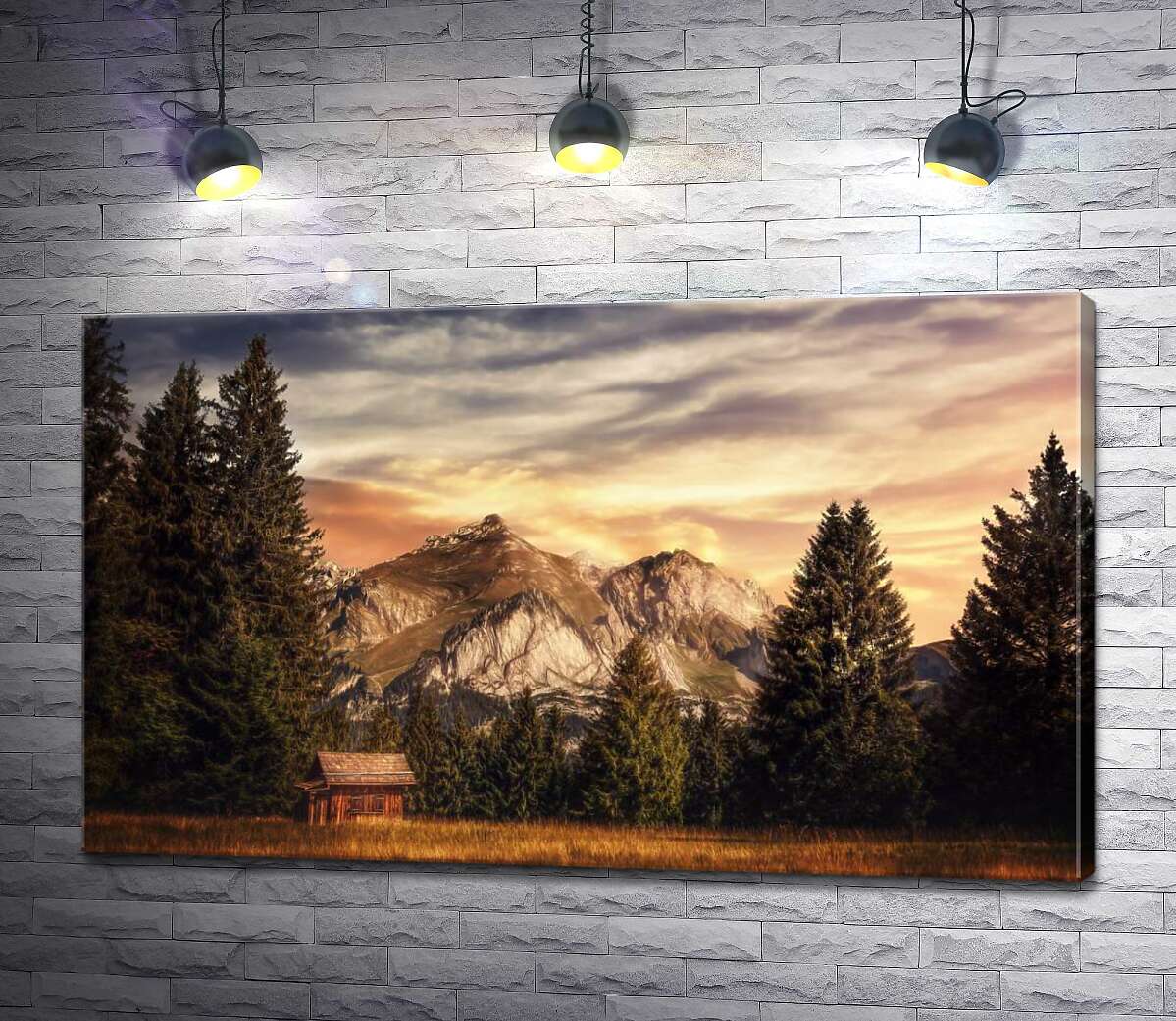 

Картина ArtPoster Деревянный дом спрятался среди величия горных склонов и зелени елей 100x60 см Модуль №1