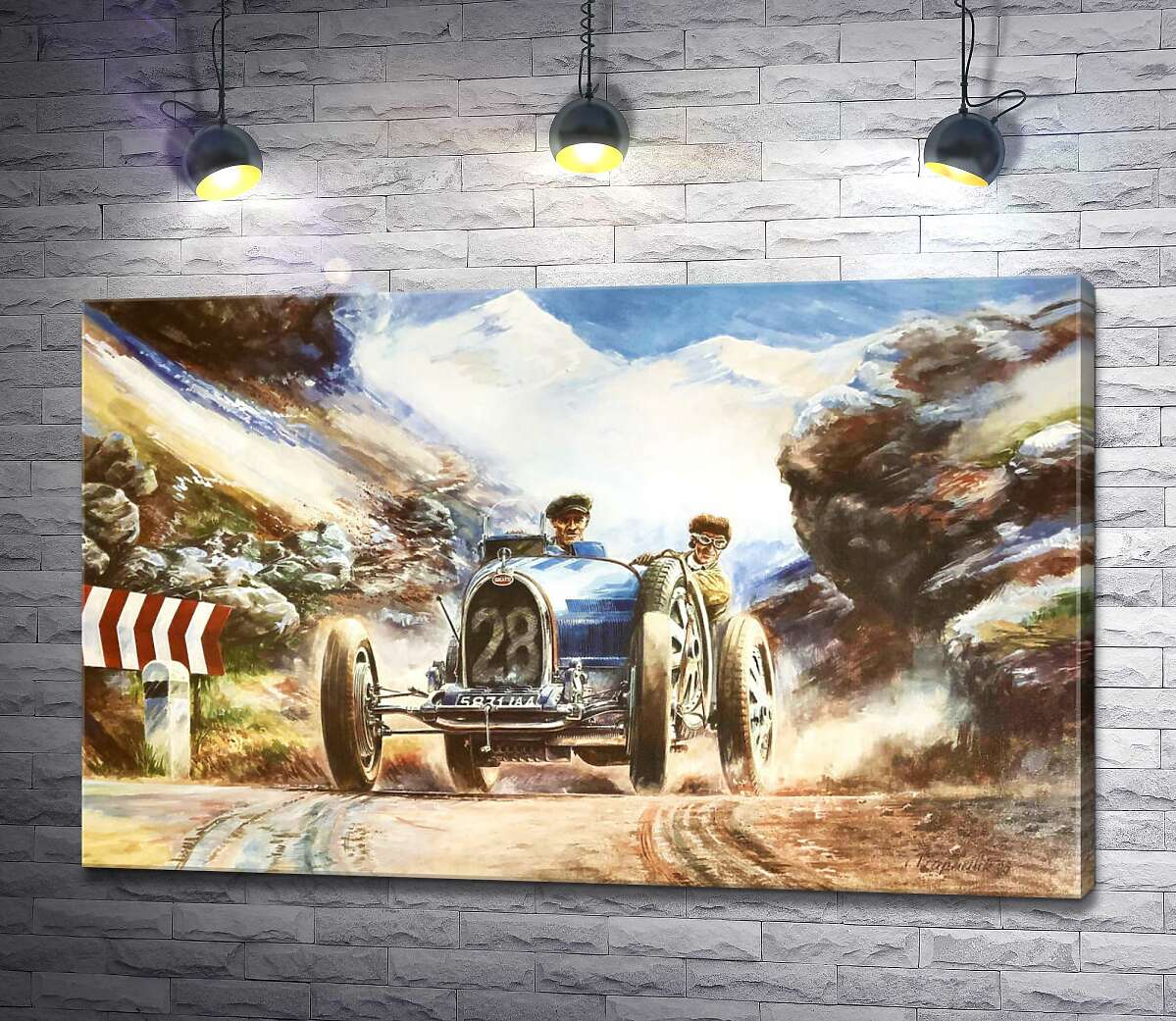 

Картина ArtPoster Гоночный автомобиль Bugatti Type 35 на трассе среди заснеженных Альп 130x82 см Модуль №1