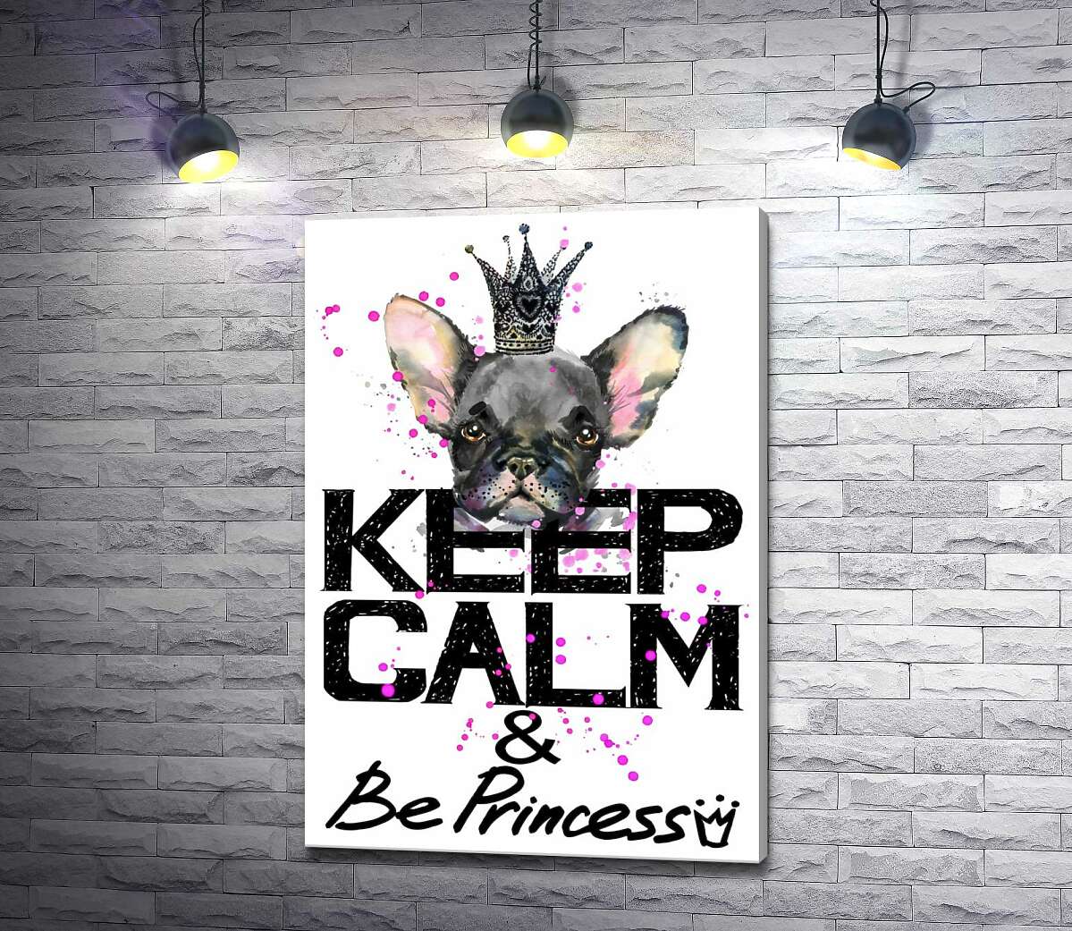 

Картина ArtPoster Голова бульдога виднеется над надписью "keep calm and be princess" 100x146 см Модуль №1