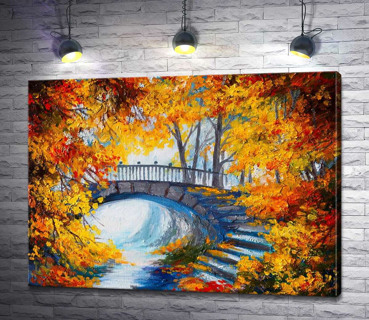 

Картина ArtPoster Золотистая арка из осенних деревьев открывает вид на каменный мостик 100x74 см Модуль №1