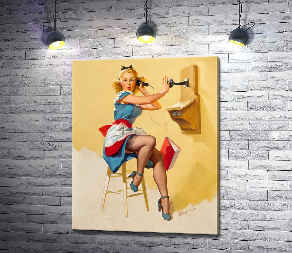 

Картина ArtPoster Застукали: милая официантка разговаривает по телефону 130x163 см Модуль №1