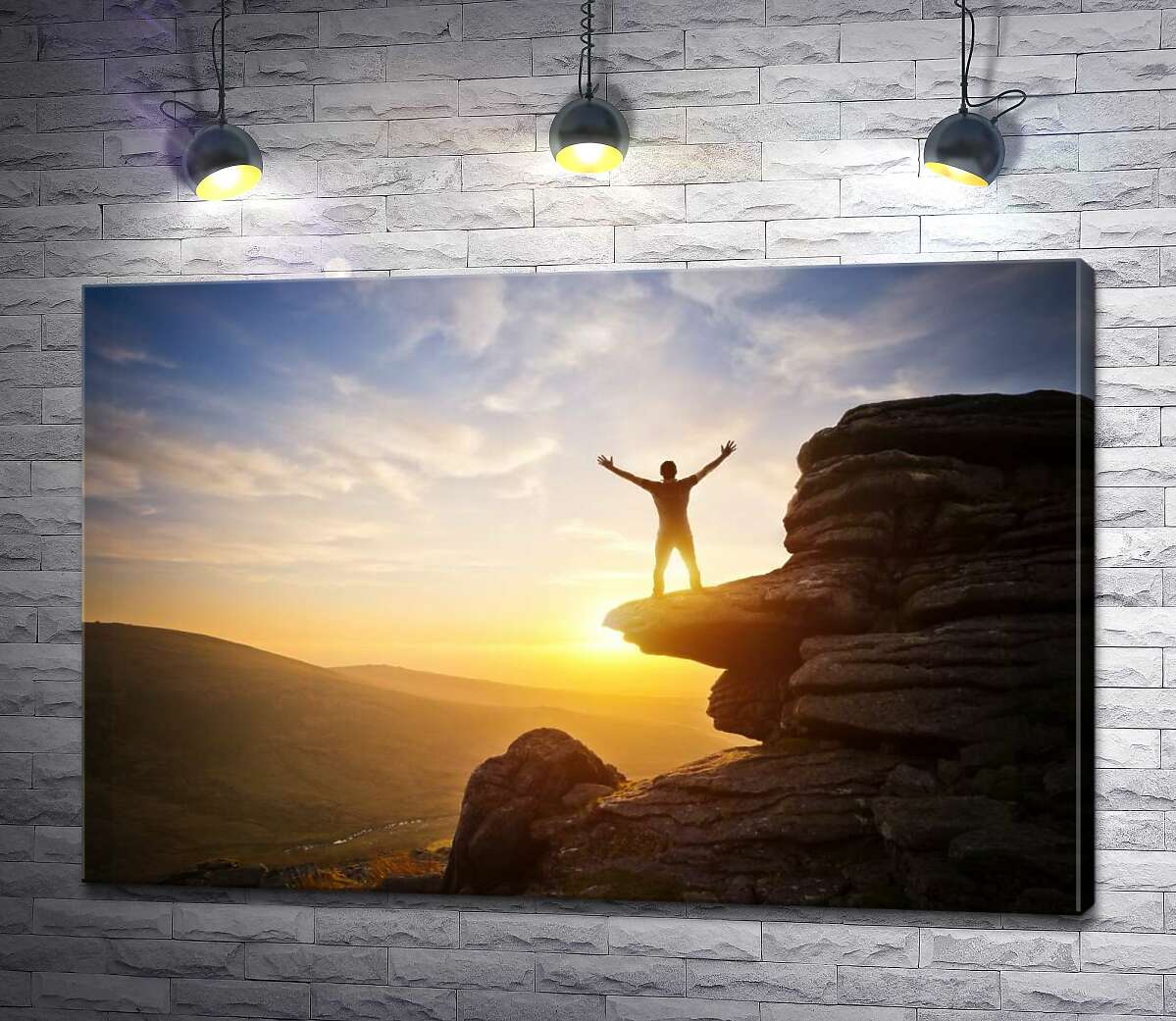 

Картина ArtPoster Единение с природой: человек на вершине горы в солнечных лучах 130x87 см Модуль №1