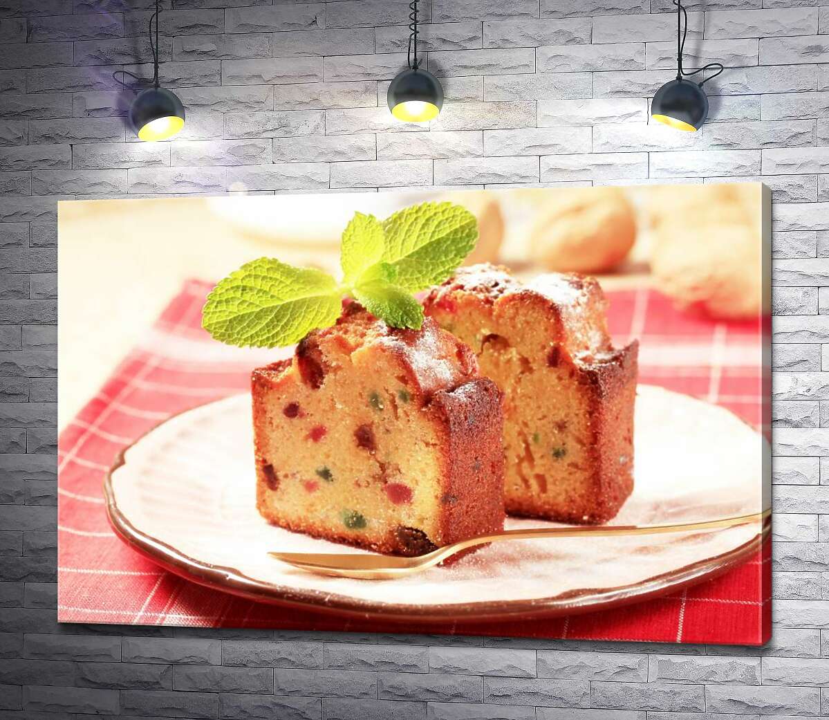 

Картина ArtPoster Золотистый кекс с цветными кусочками сухофруктов 130x87 см Модуль №1