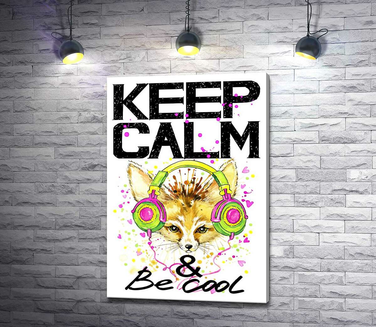 

Картина ArtPoster Лиса фенек в наушниках среди надписи "keep calm and be cool" 100x146 см Модуль №1