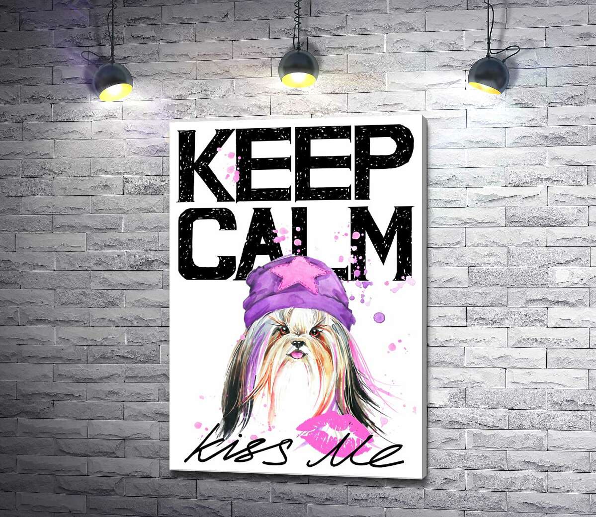 

Картина ArtPoster Модная собака среди надписи "keep calm and kiss me" 130x190 см Модуль №1