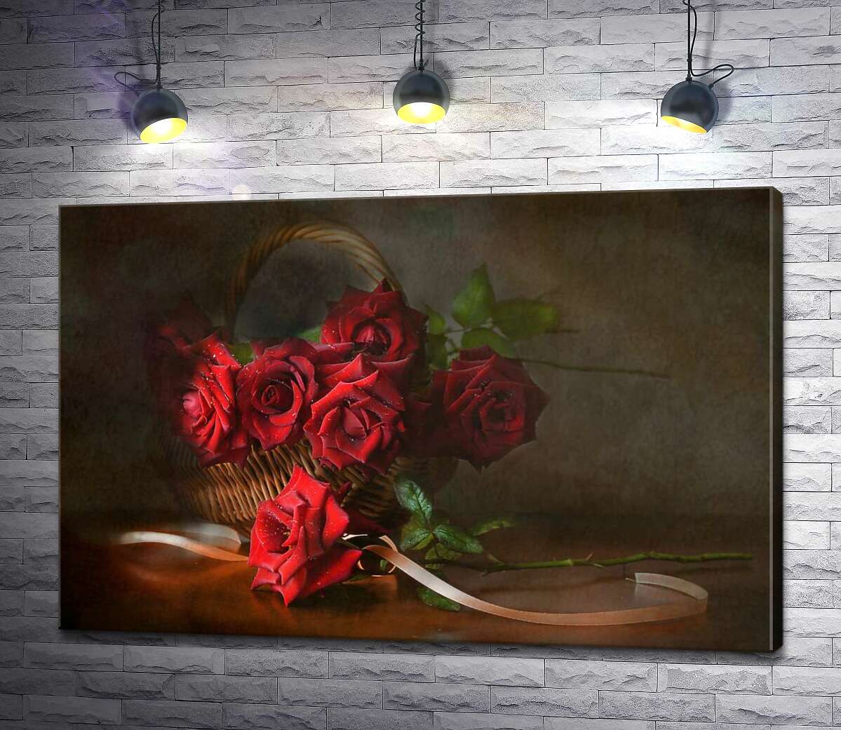

Картина ArtPoster Красный бархат цветов роз в плетеной корзине 130x86 см Модуль №1