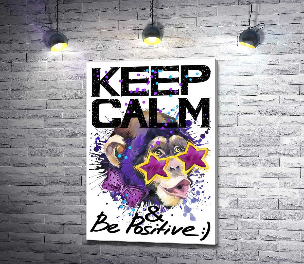 

Картина ArtPoster Обезьяна в звездных очках среди надписи "keep calm and be positive" 100x146 см Модуль №1
