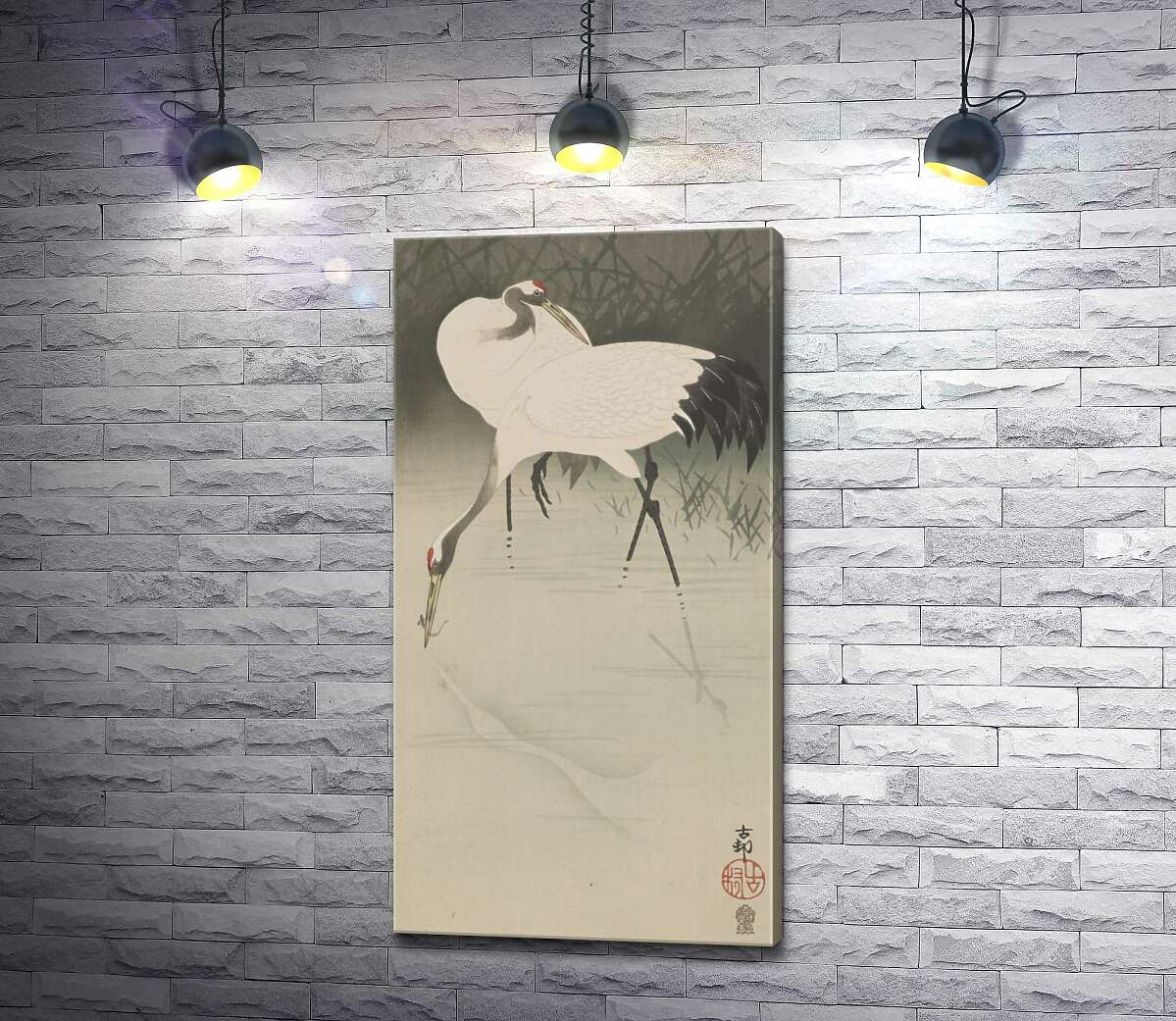 

Картина ArtPoster Пара журавлей в камышах (Pair of cranes in reeds) – Охара Косон (Ohara Koson) 107x205 см Модуль №1