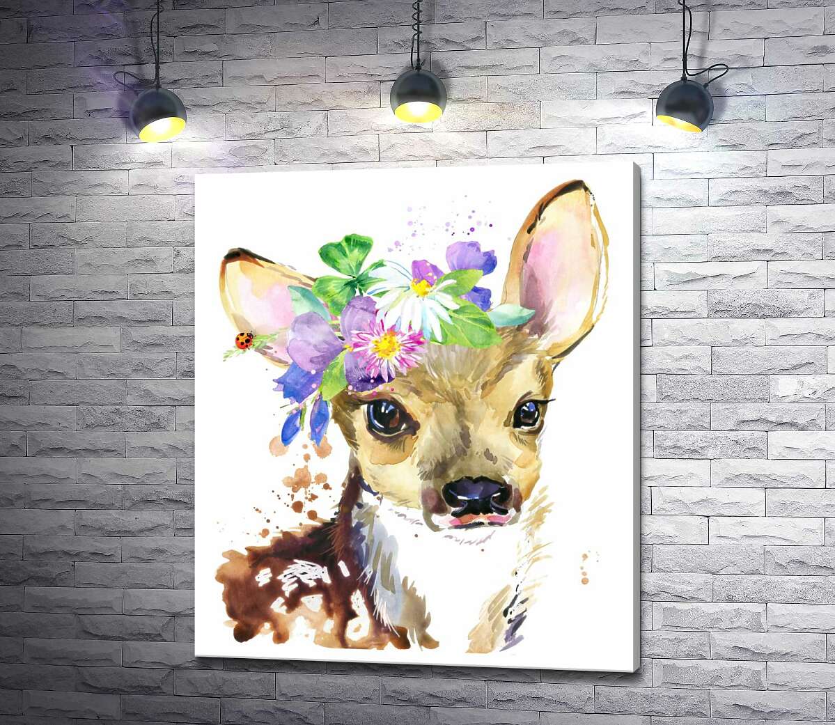 

Картина ArtPoster Олененок с букетом полевых цветов возле уха 100x118 см Модуль №1