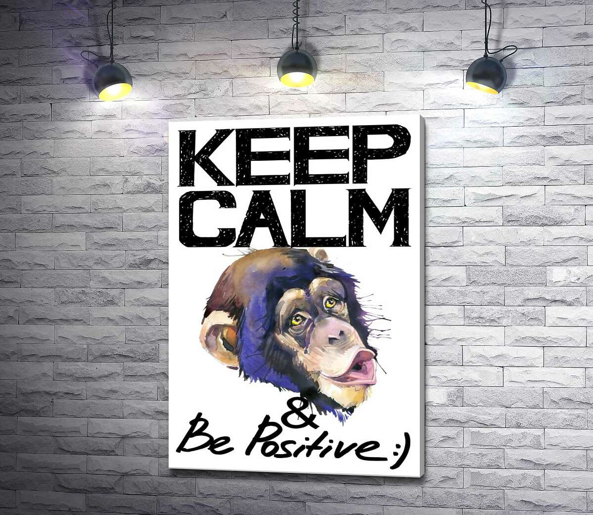 

Картина ArtPoster Мордочка обезьяны среди надписи "keep calm and be positive" 130x190 см Модуль №1