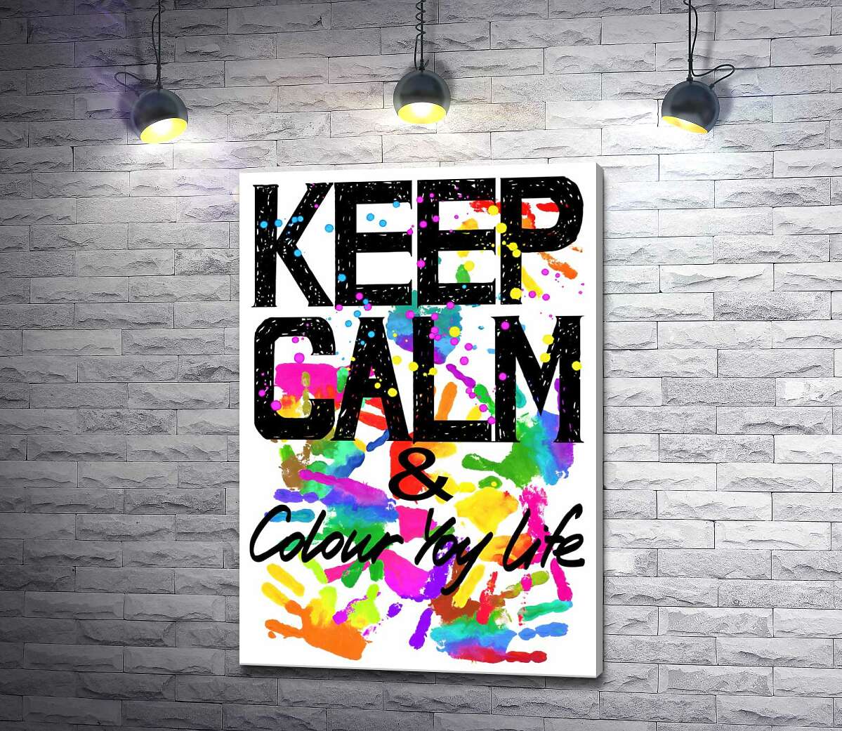 

Картина ArtPoster Надпись "keep calm and colour your life" на фоне отпечатков рук 100x146 см Модуль №1