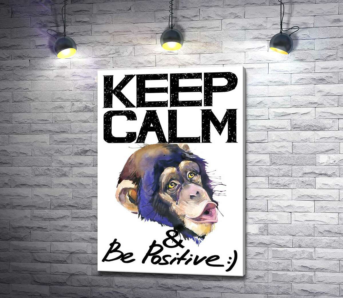 

Картина ArtPoster Мордочка обезьяны среди надписи "keep calm and be positive" 50x73 см Модуль №1