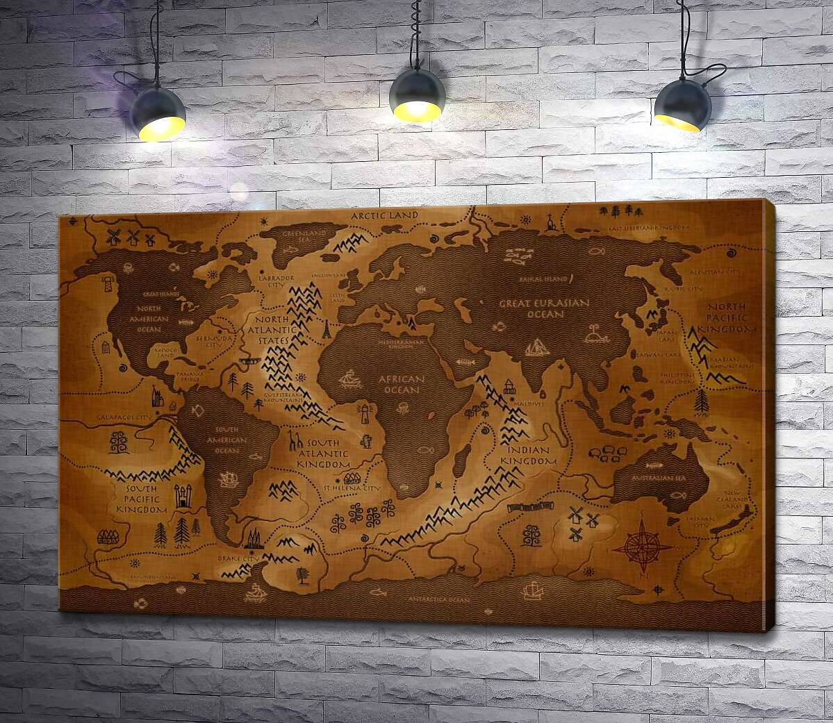 

Картина ArtPoster Обмен суши и воды на фантастической карте мира 130x81 см Модуль №1