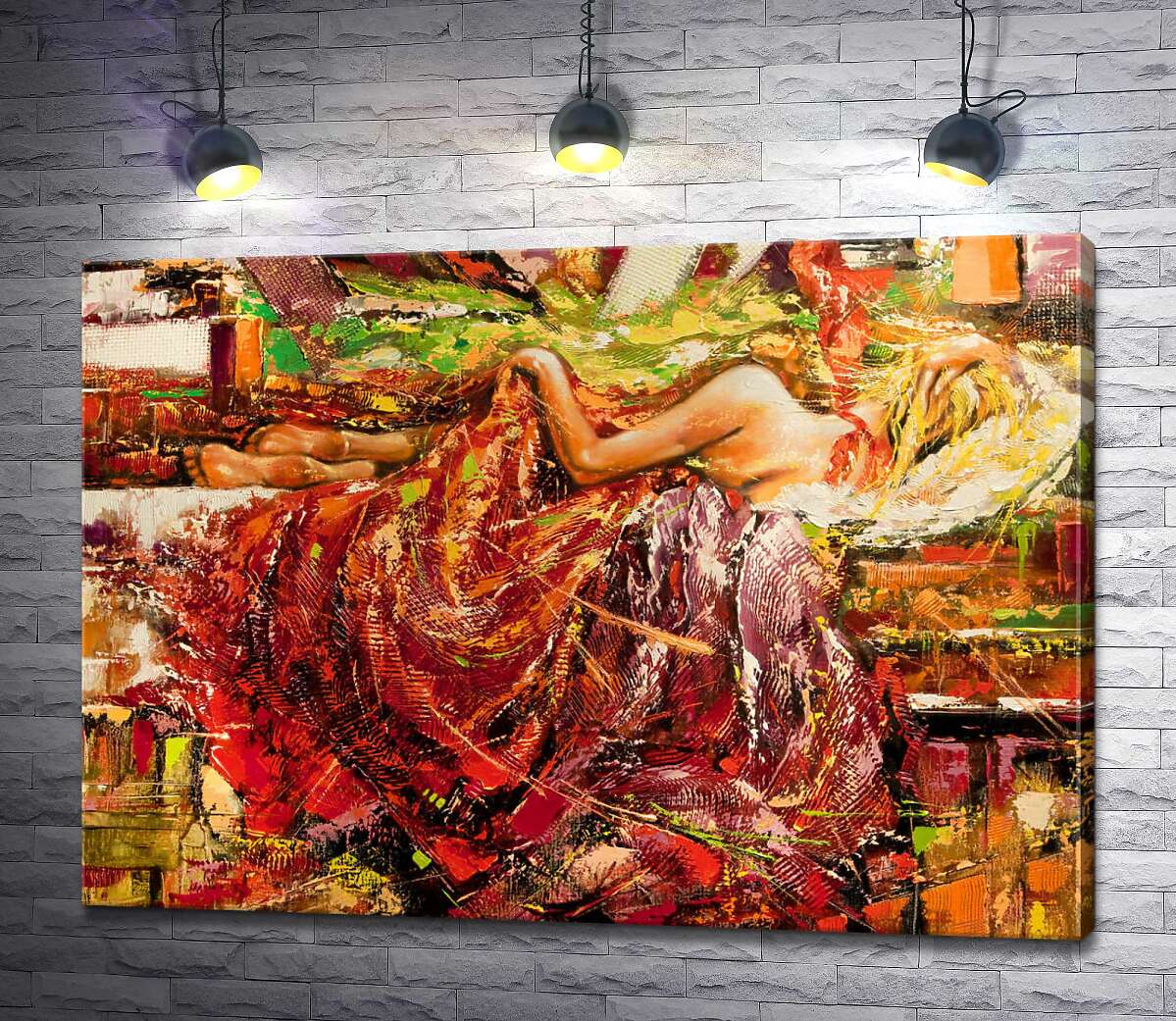 

Картина ArtPoster Обнаженное тело спящей девушки прикрывает красное покрывало 130x93 см Модуль №1