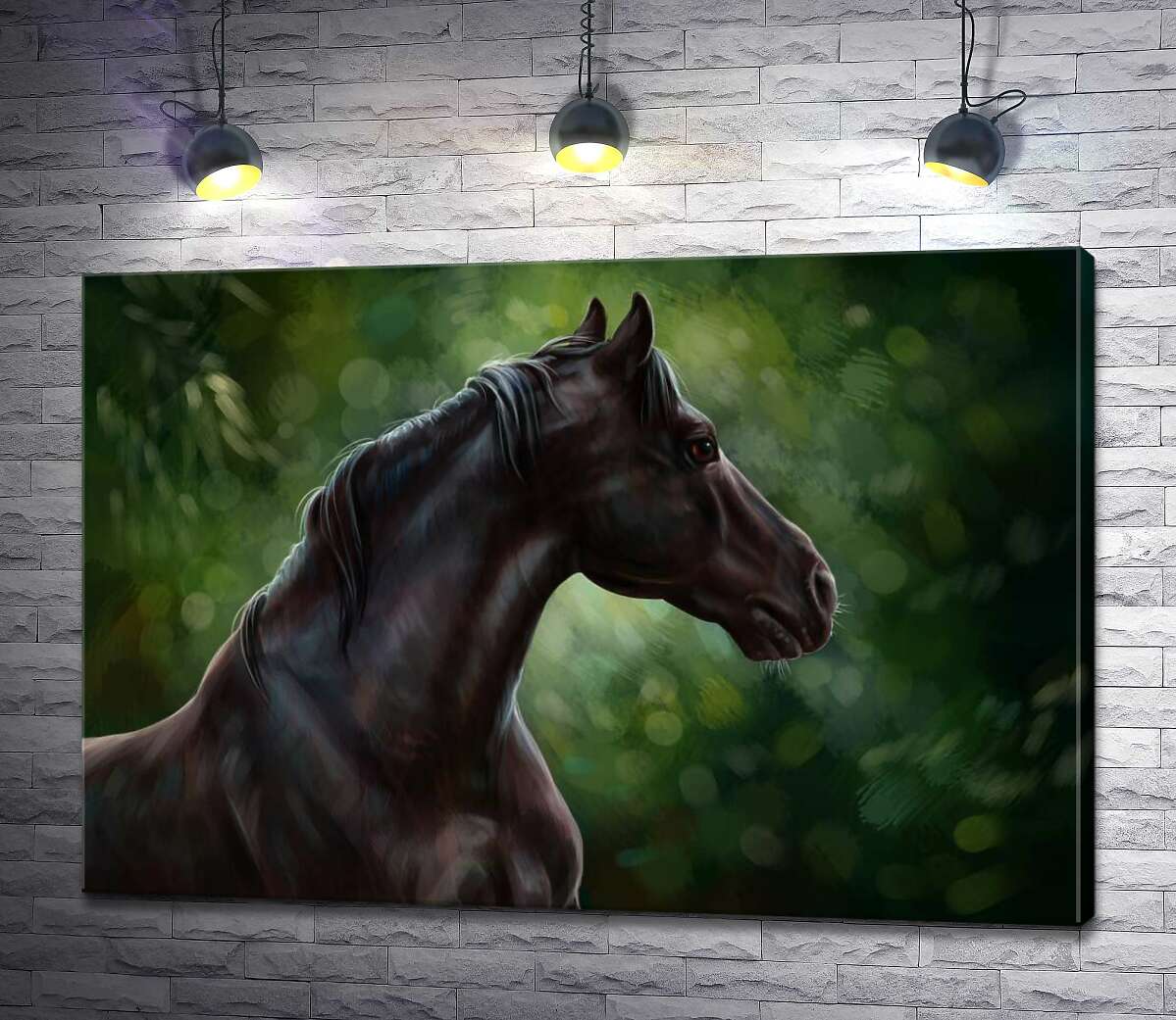 

Картина ArtPoster Профиль вороного коня на фоне густых кустов 130x90 см Модуль №1