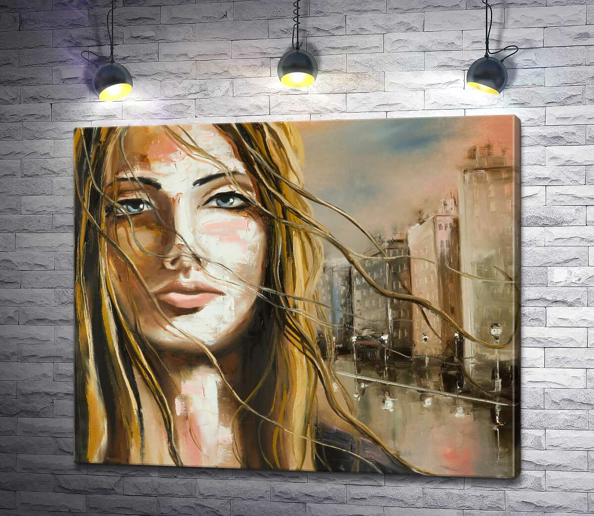 

Картина ArtPoster Портрет девушки на фоне дождливого города 100x83 см Модуль №1