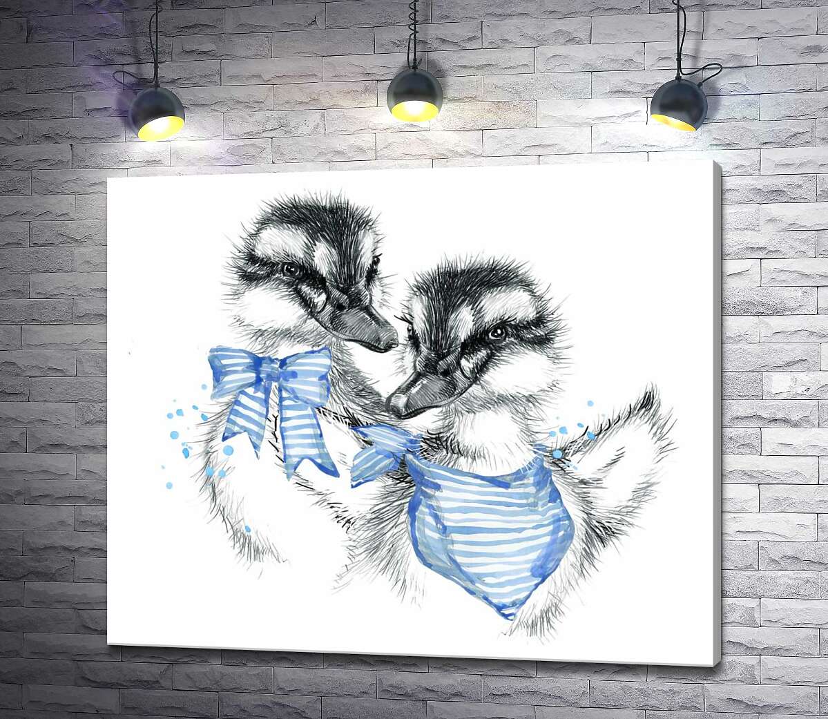 

Картина ArtPoster Пара утят в платке и бабочке 130x110 см Модуль №1