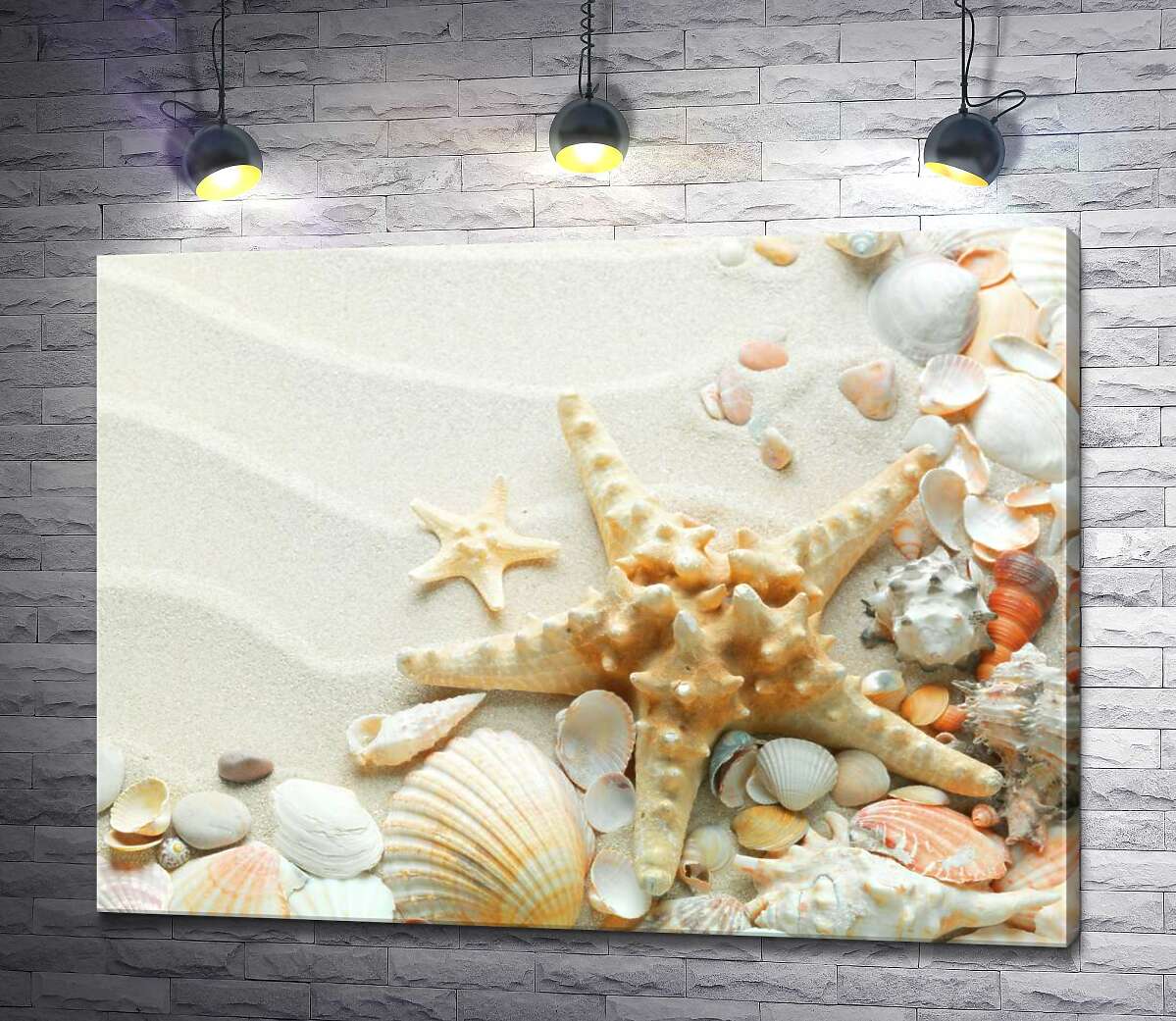

Картина ArtPoster Пастельный узор на песке из морских звезд и ракушек 100x75 см Модуль №1