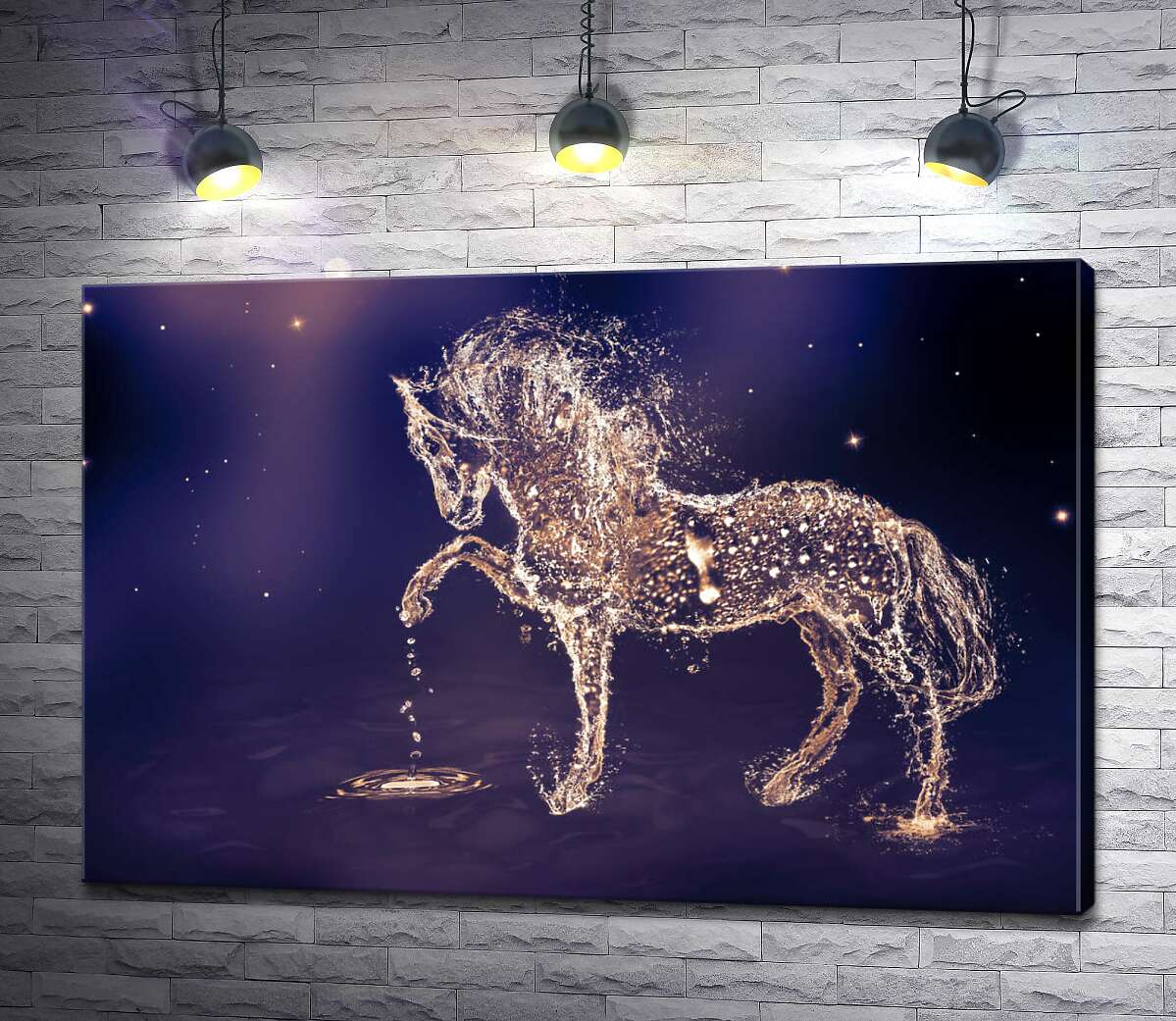 

Картина ArtPoster Прозрачный силуэт лошади из искрящихся капель воды 100x67 см Модуль №1