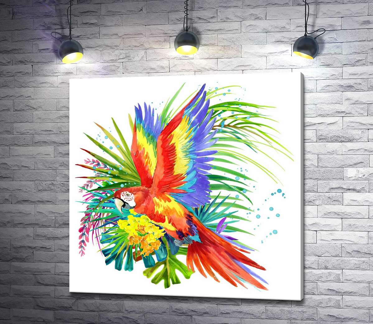 

Картина ArtPoster Попугай ара среди тропических цветов 100x100 см Модуль №1