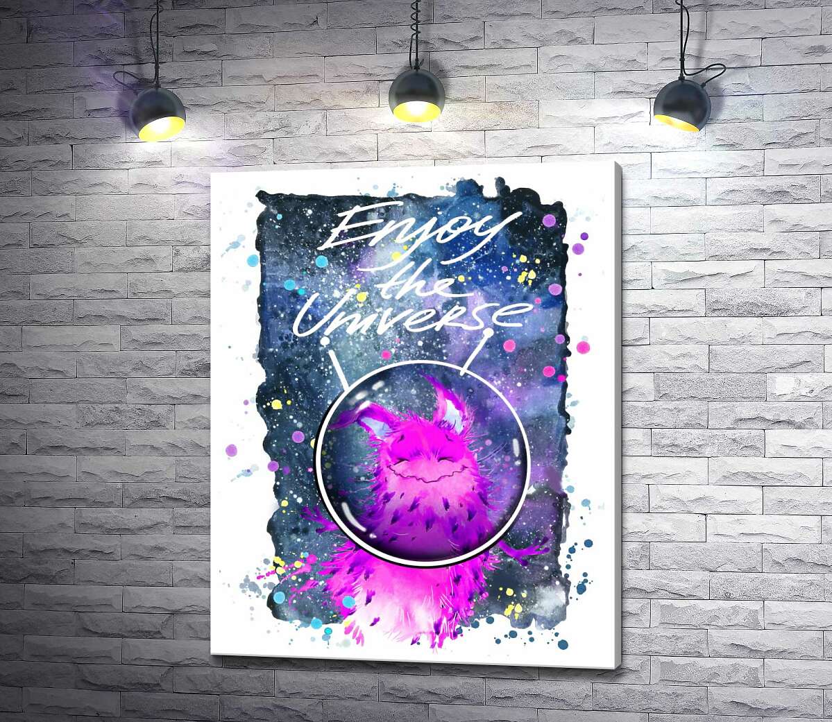 

Картина ArtPoster Розовый монстр в шлеме возле надписи "Enjoy the Universe" 100x128 см Модуль №1