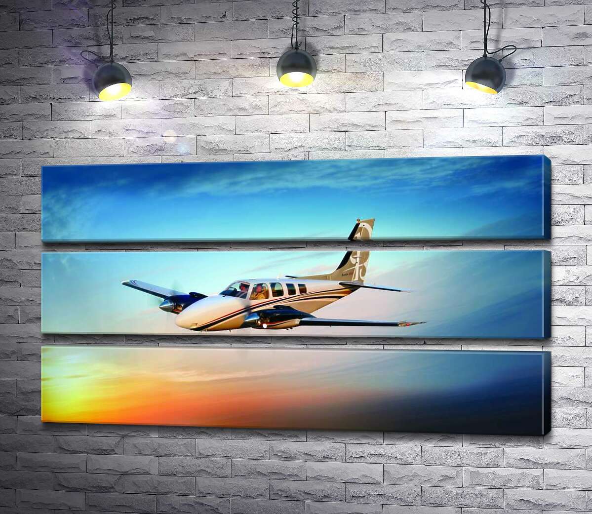 

Модульная картина ArtPoster Американский самолет Beechcraft Bonanza среди горящего запада 115x60 см Модуль №13